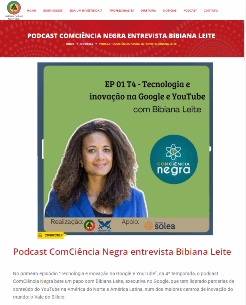 Steve Biko Institute: Podcast ComCiência Negra entrevista Bibiana Leite