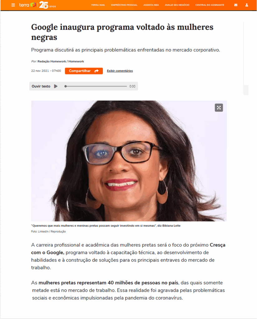 Terra: Google inaugura programa voltado às mulheres negras.
