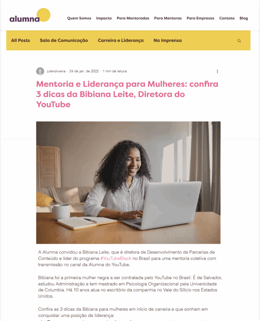 Alumna: Carreira e liderança — dicas de mentoria para mulheres.